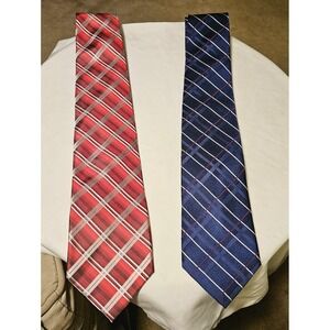 Pair of Michael Kors Neck Ties 2 Striped Geometric 100% Silk Preppy Casual Lot